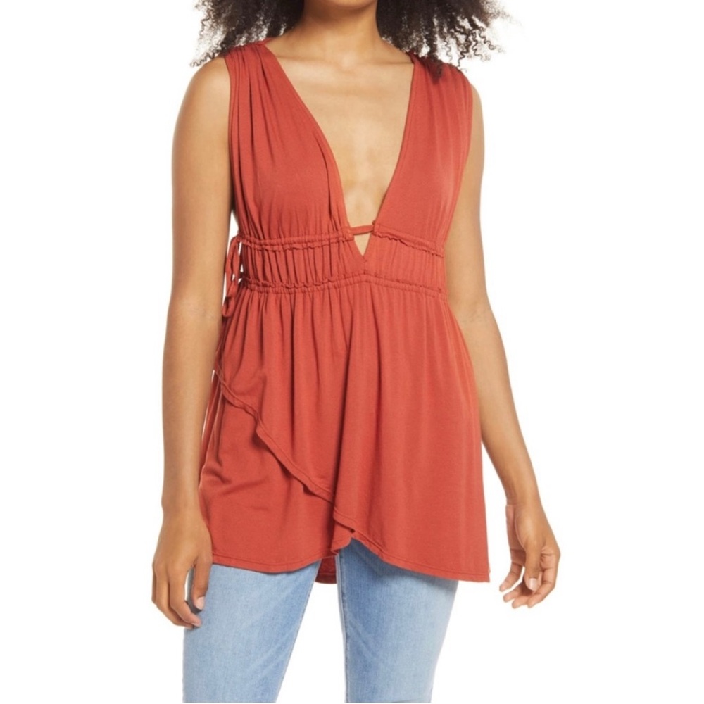 Free People Terracotta Love Moon Plunge Neck Sleeveless Oversized Top Size XS